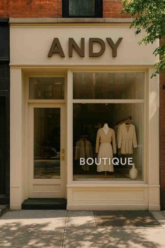 Boutique storefront in Manhattan with custom boutique signage and vinyl graphics.