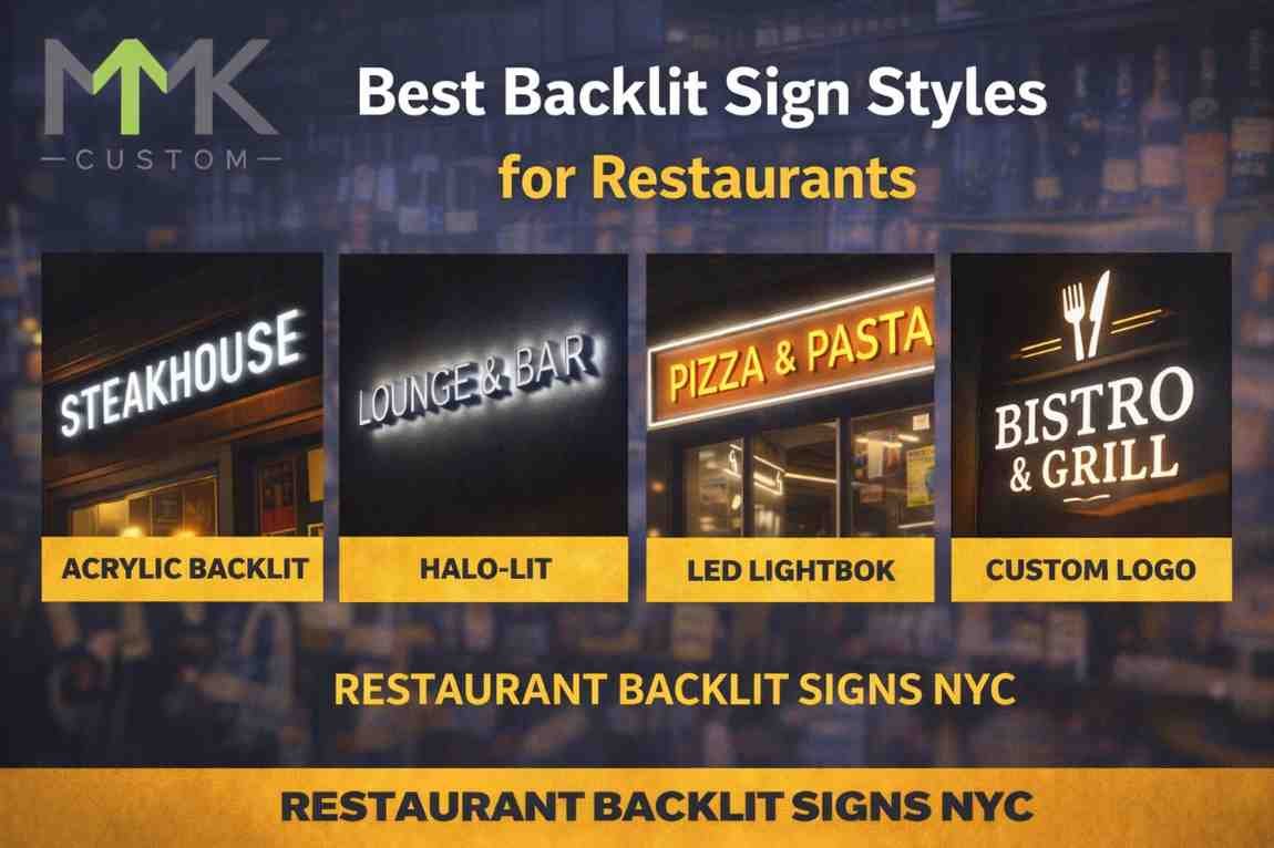 Best backlit restaurant signs in NYC featuring acrylic backlit, halo-lit, LED lightbox, and custom logo signage for storefronts
