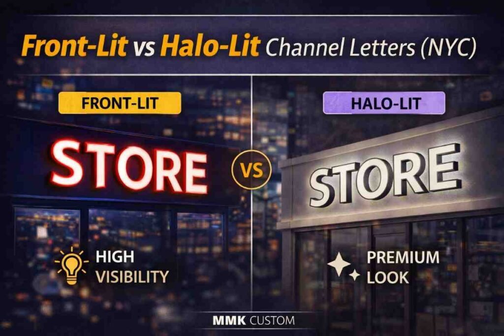 Front-Lit vs Halo-Lit Channel Letters – Which is Better? (NYC Guide)